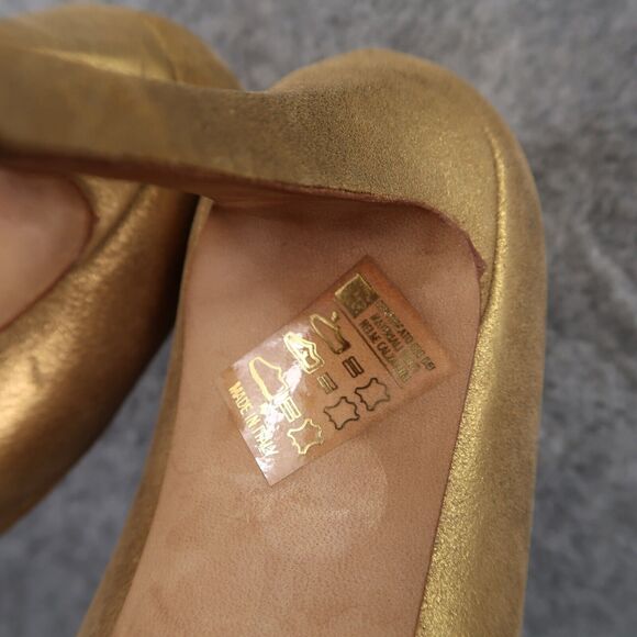 Gunmetal Shoes Womens 37.5 Pumps Fashion Stiletto Point Toe Leather Gold Formal - Picture 14 of 16